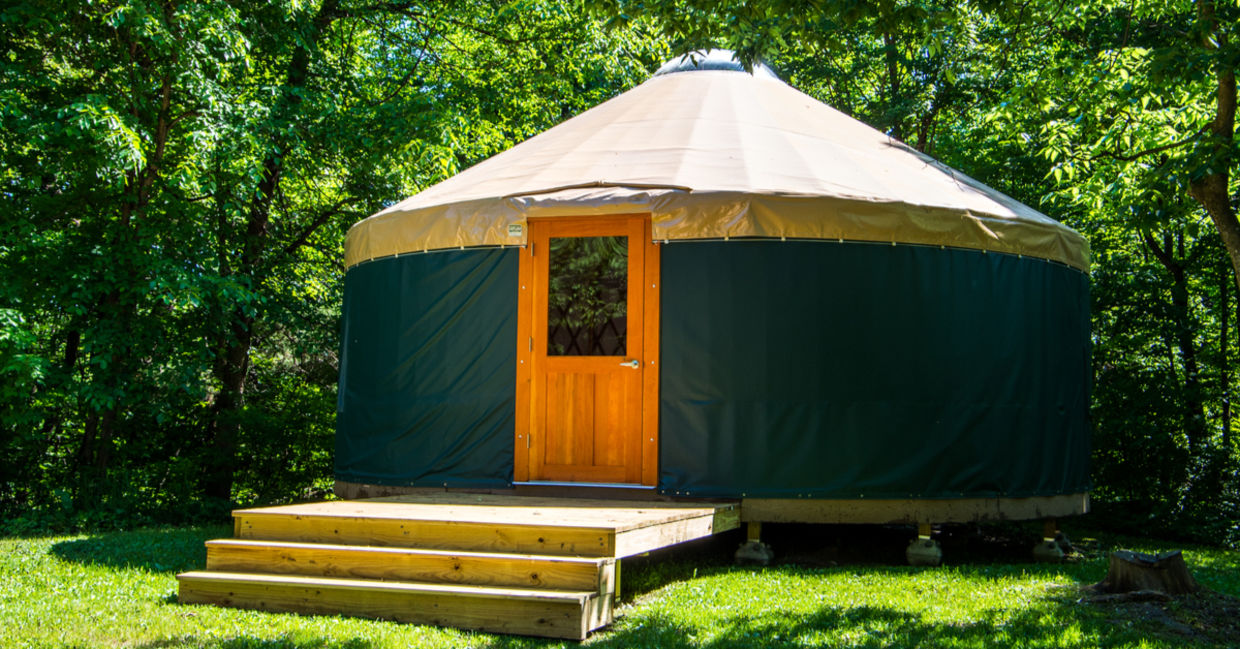 A yurt in the woods.