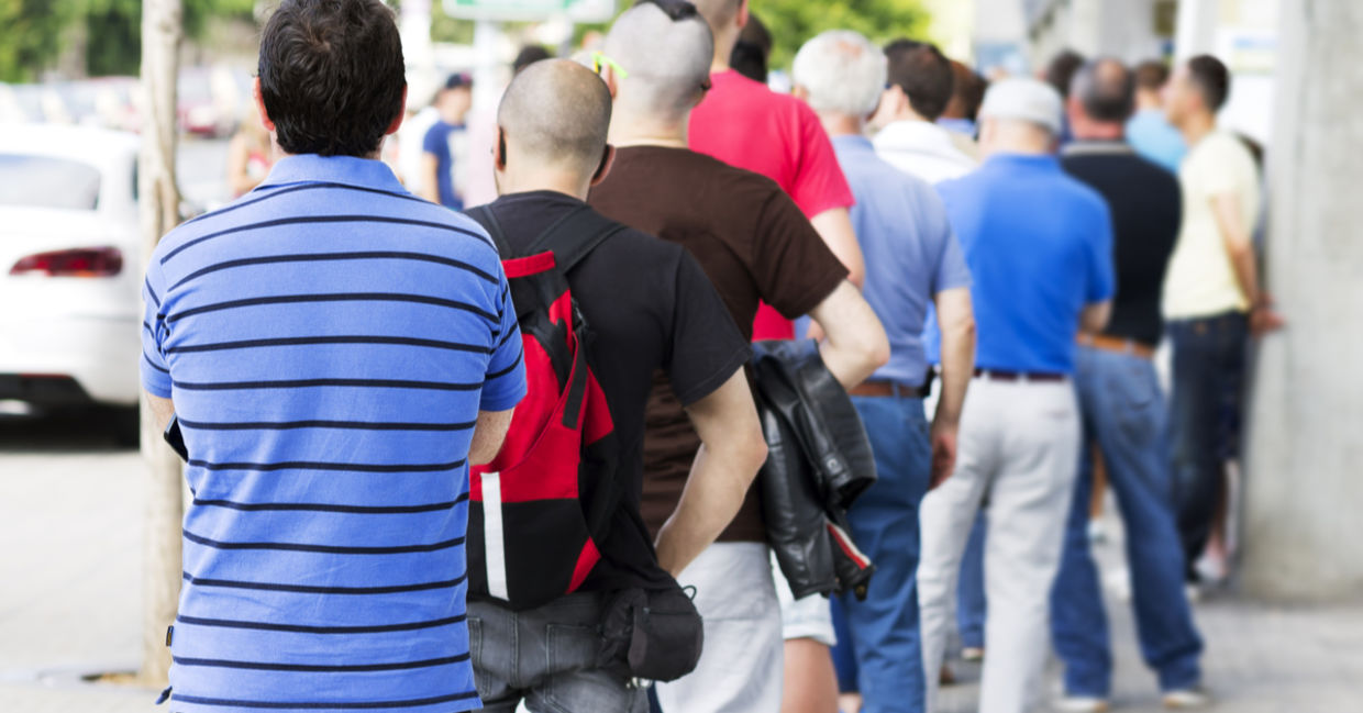 A long queue of people