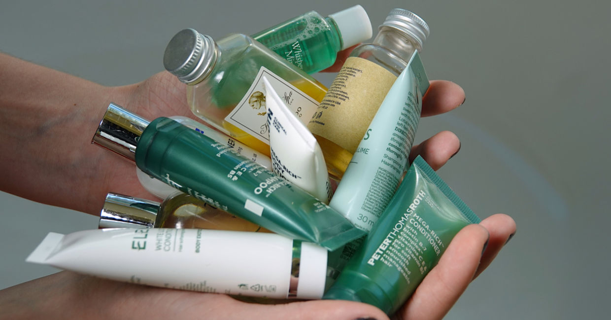 Mini-toiletry bottles like these will be phased out.