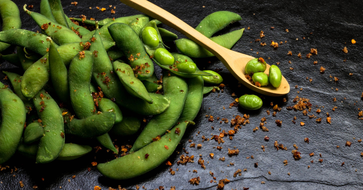 Edamame beans and pods