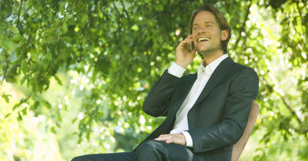 Business man getting outside.