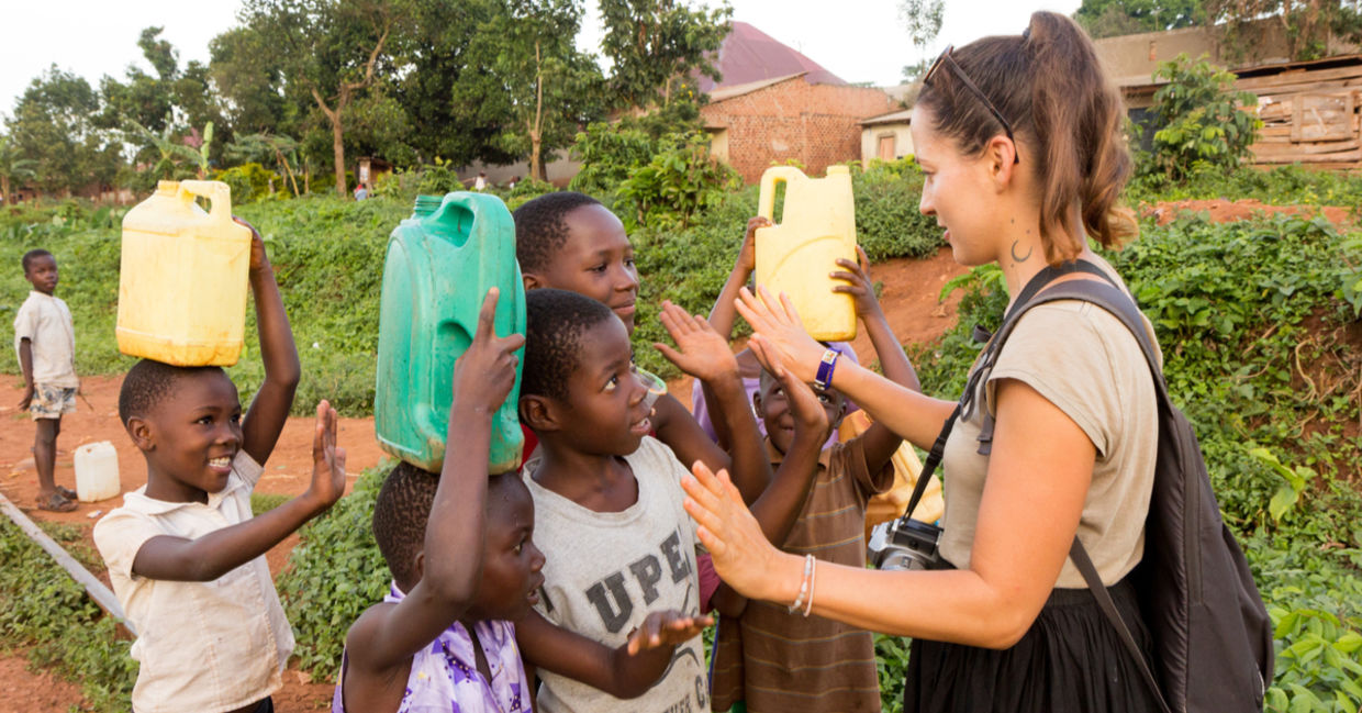 A volunteer in Uganda.