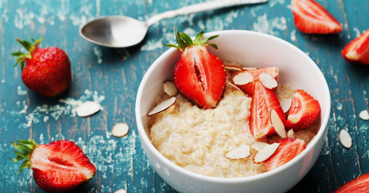 Heart healthy oatmeal and strawberries.