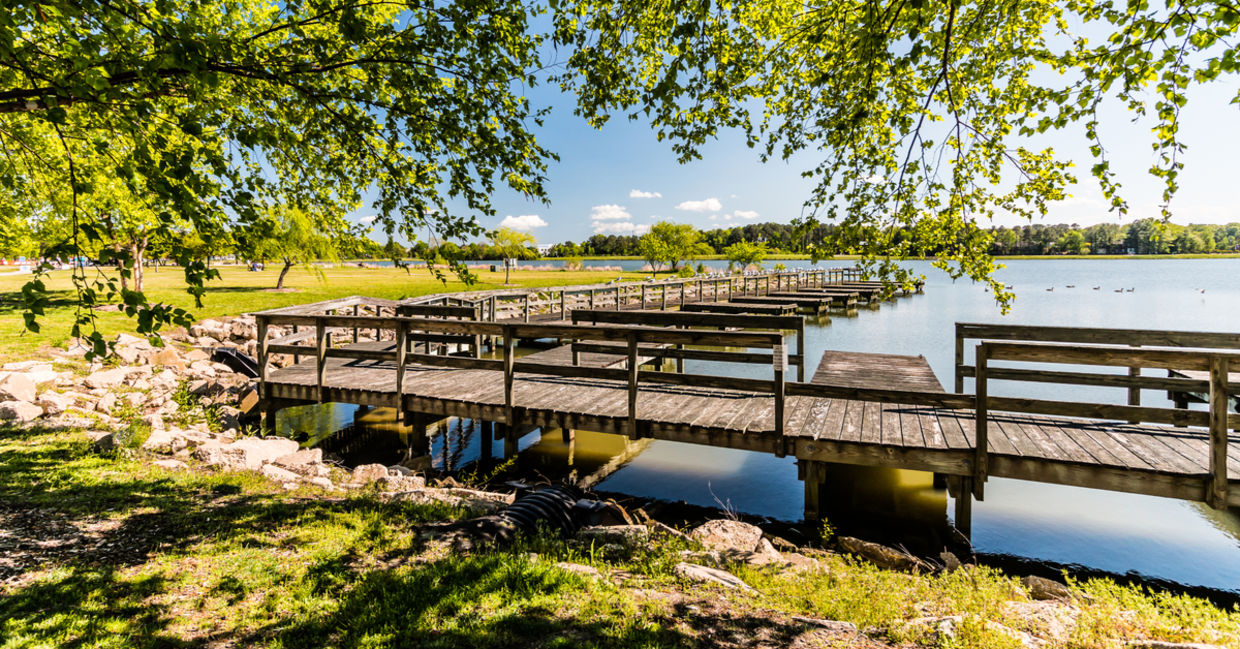 Boat dock at Mount Trashmore Park.