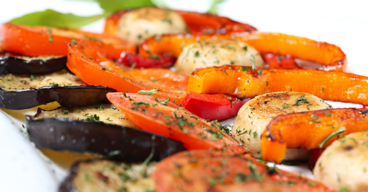 Mushrooms and eggplant on the grill.