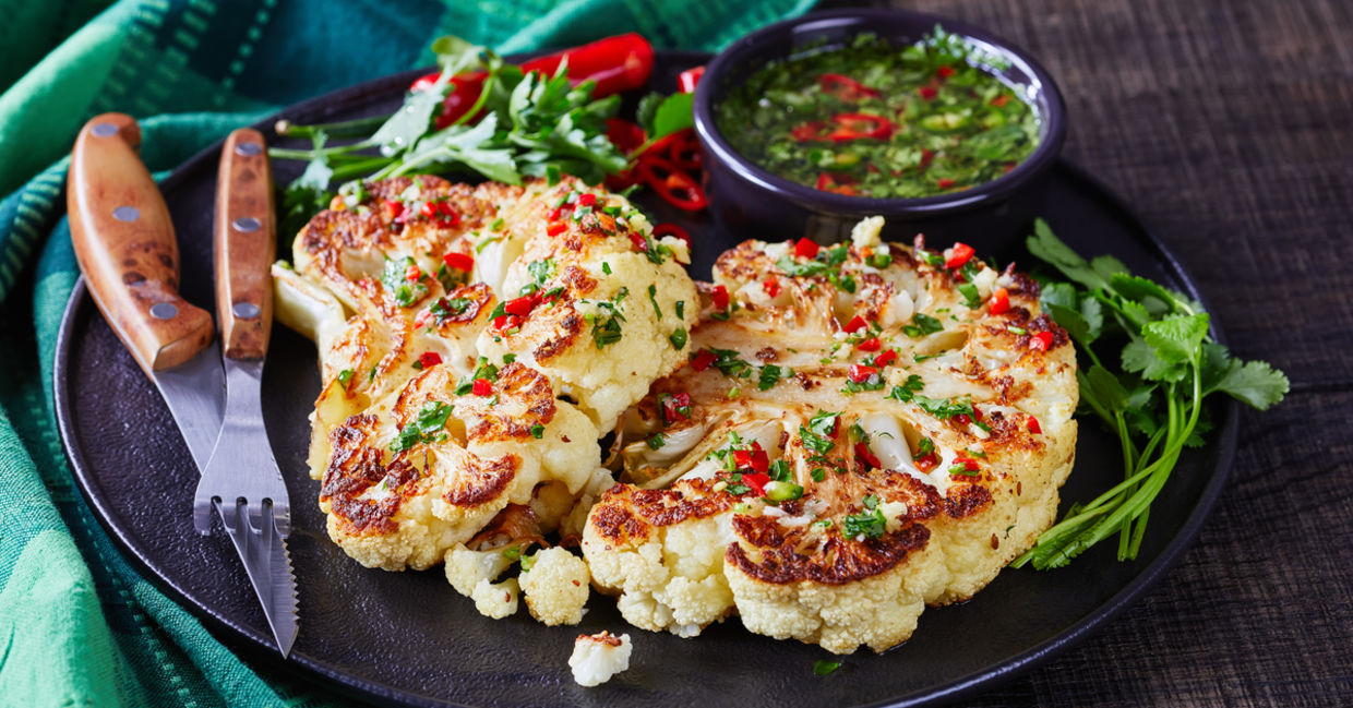 Grilled cauliflower is good for vegans.