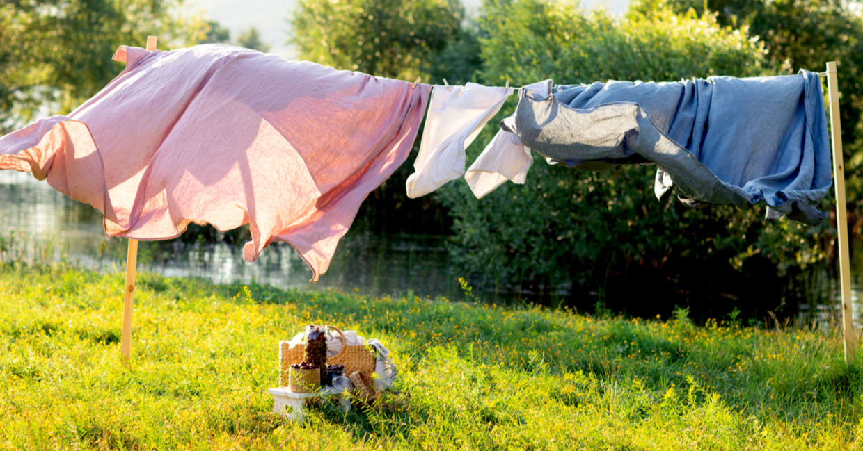 Natural bedding sheet drying under the warm sun