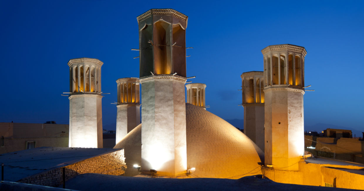 The Shesh Badgiri reservoir of Yazd in Iran with six wind catchers