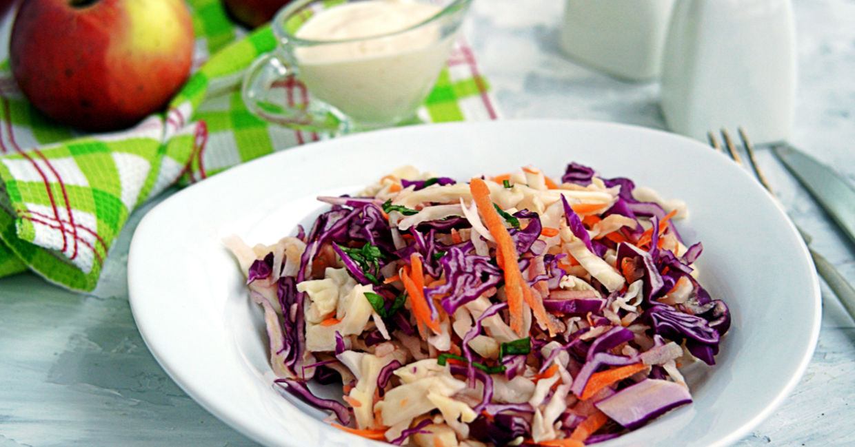 A bowl of crunchy apple slaw.