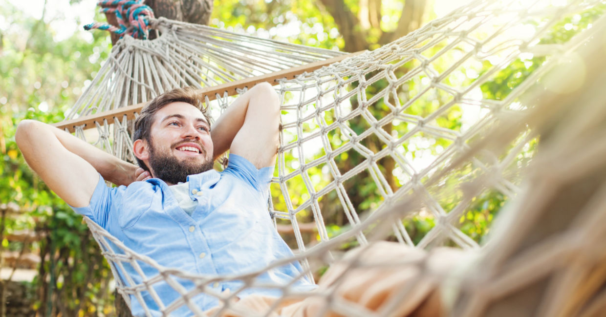 Relaxing in a hammock after a long day.
