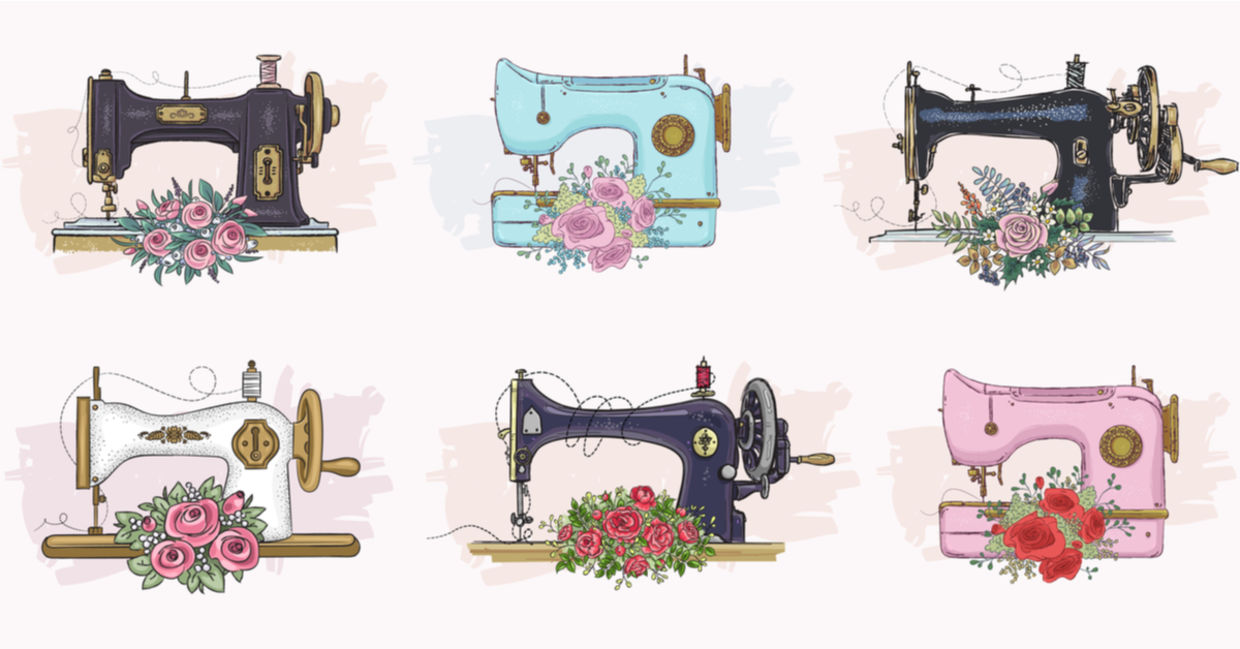 Set of hand drawn sewing machines