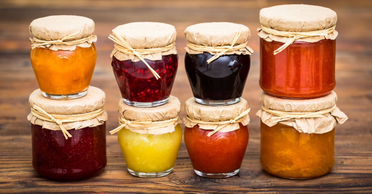 Various homemade jams in jars