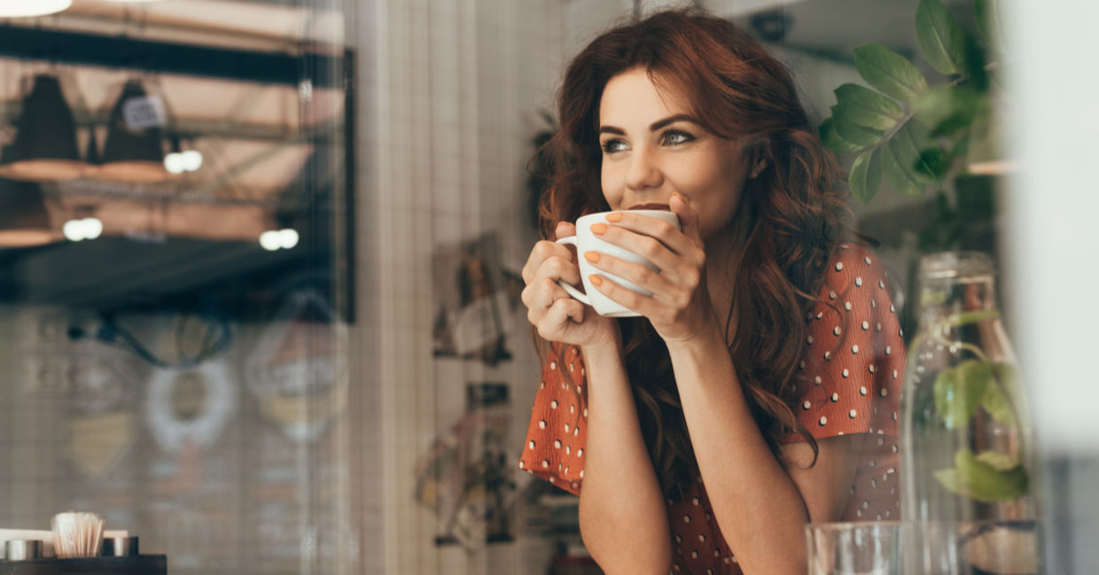Eating alone at a cafe.