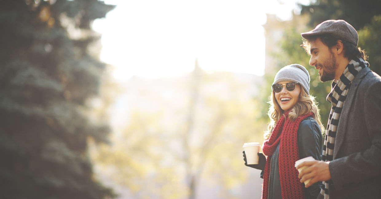 Couple walking in the autumn