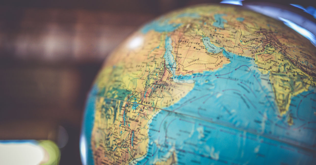 A globe showing the countries of the world.