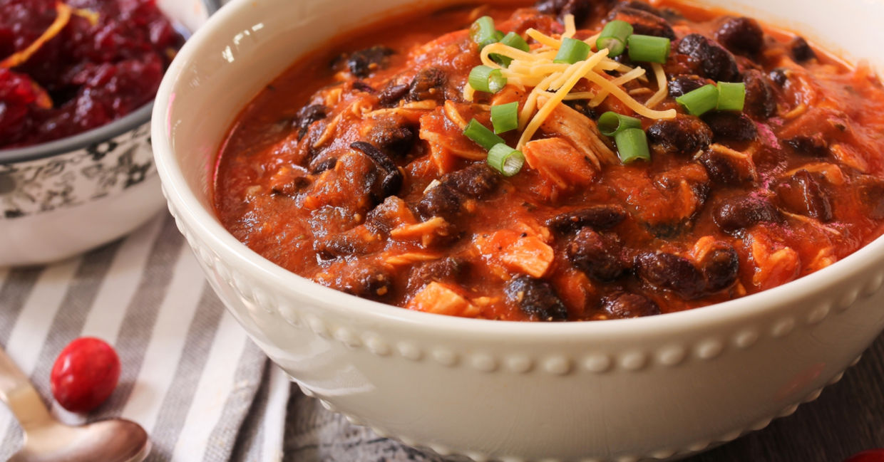 Homemade turkey chili with beans.