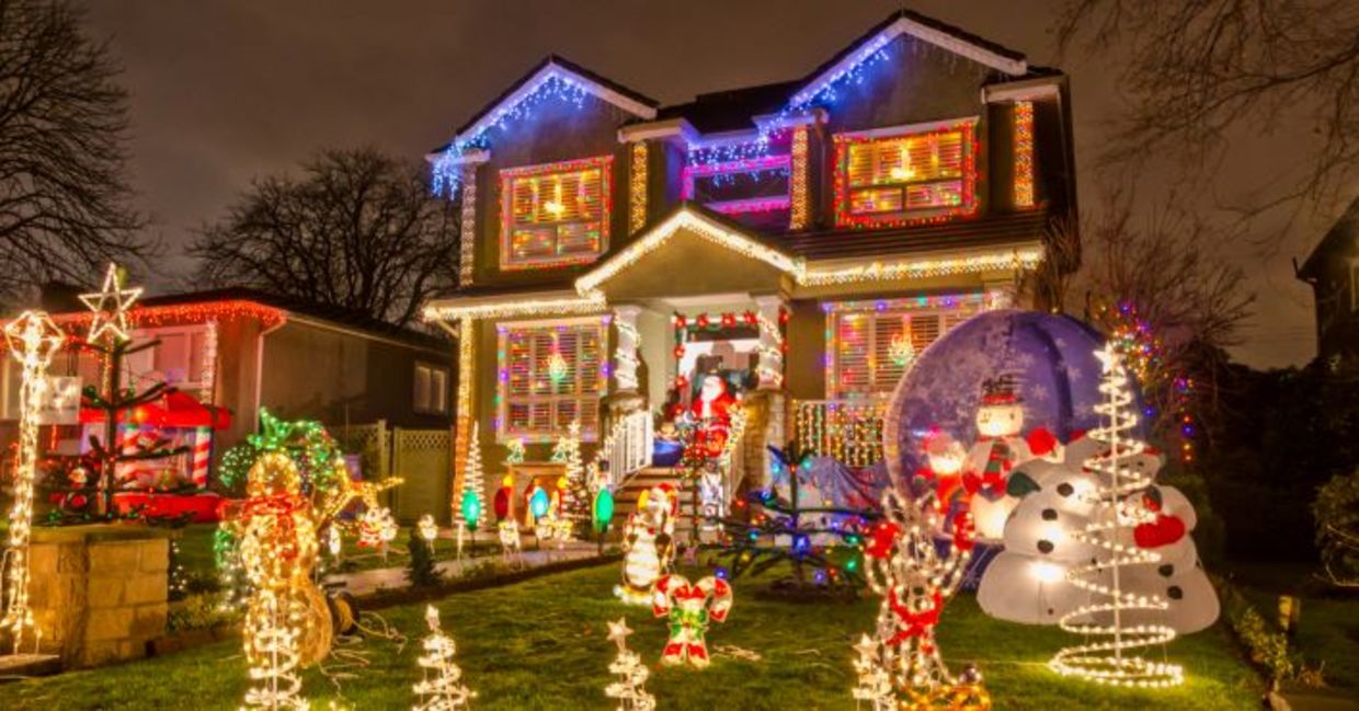 Neighbors’ homes decorated for Christmas.