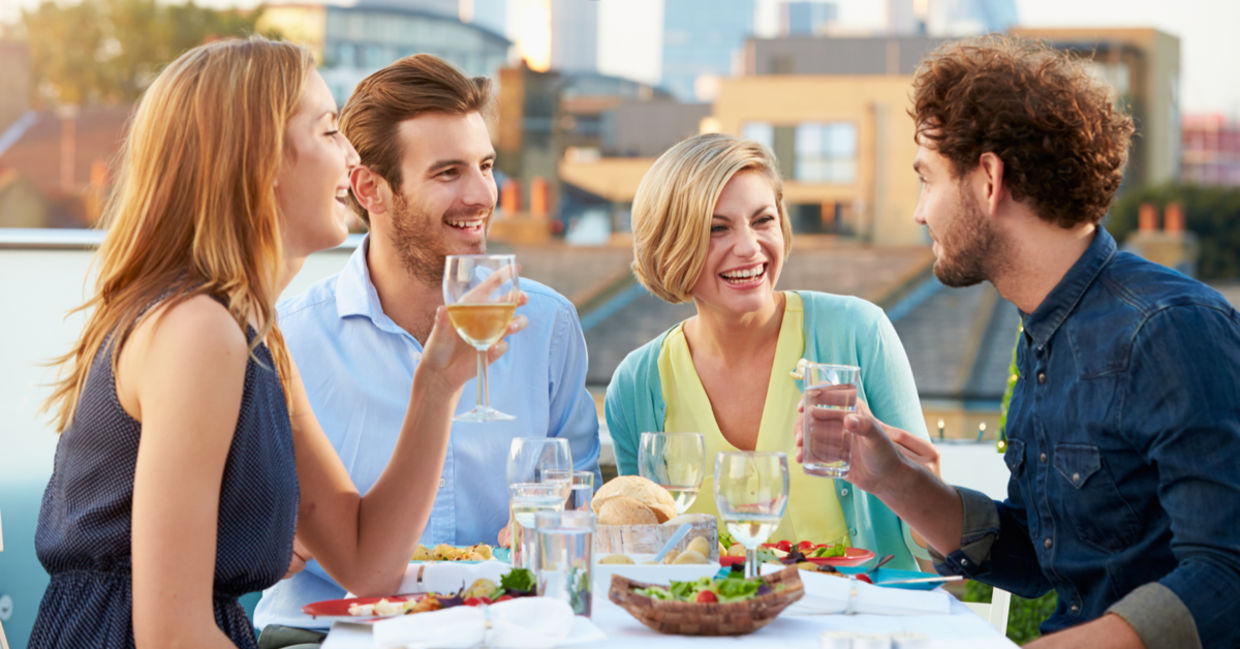 Eating out with friends.