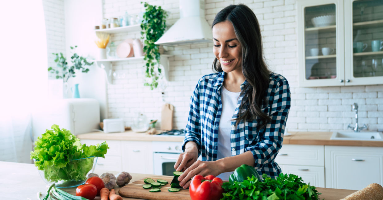 Cooking a healthy meal.