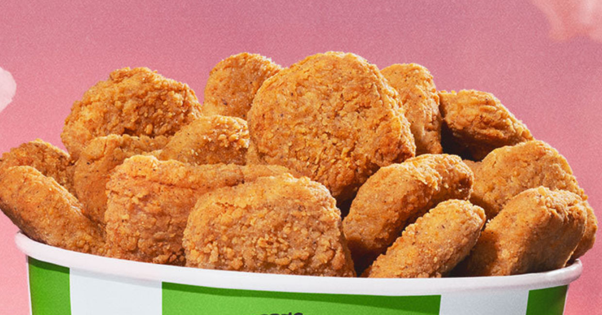 Have a bucket of finger licking good plant-based chicken.