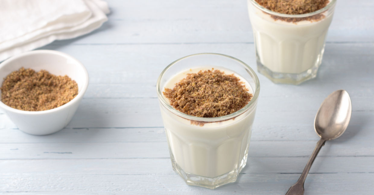 Yogurt topped with freshly ground flaxseed.
