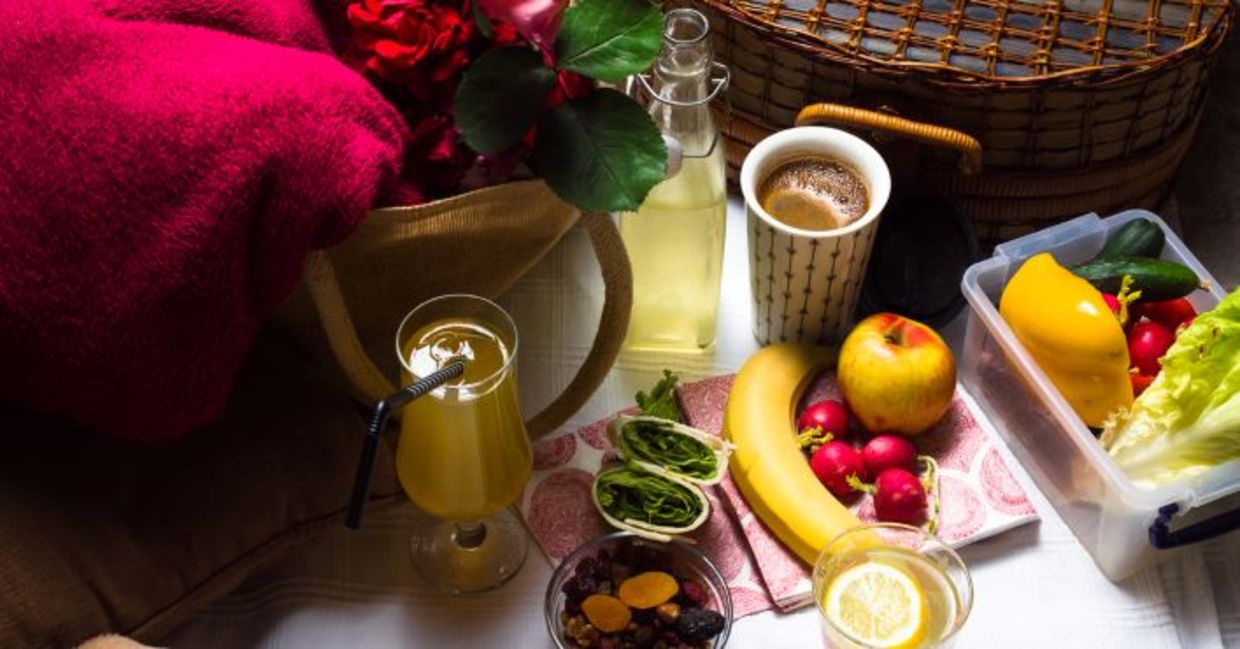 Romantic picnic at home.