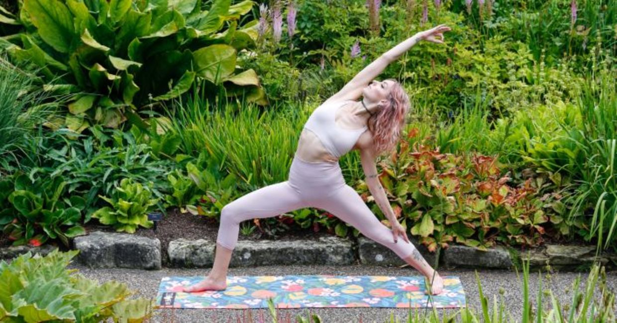 the Reverse Warrior poses opens the sacral chakra.