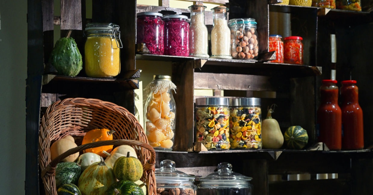 Pantry full of healthy foods.