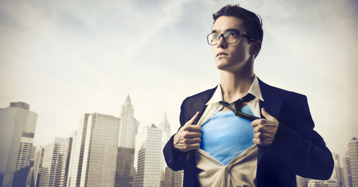 Superhero Batman looking down at Gotham.