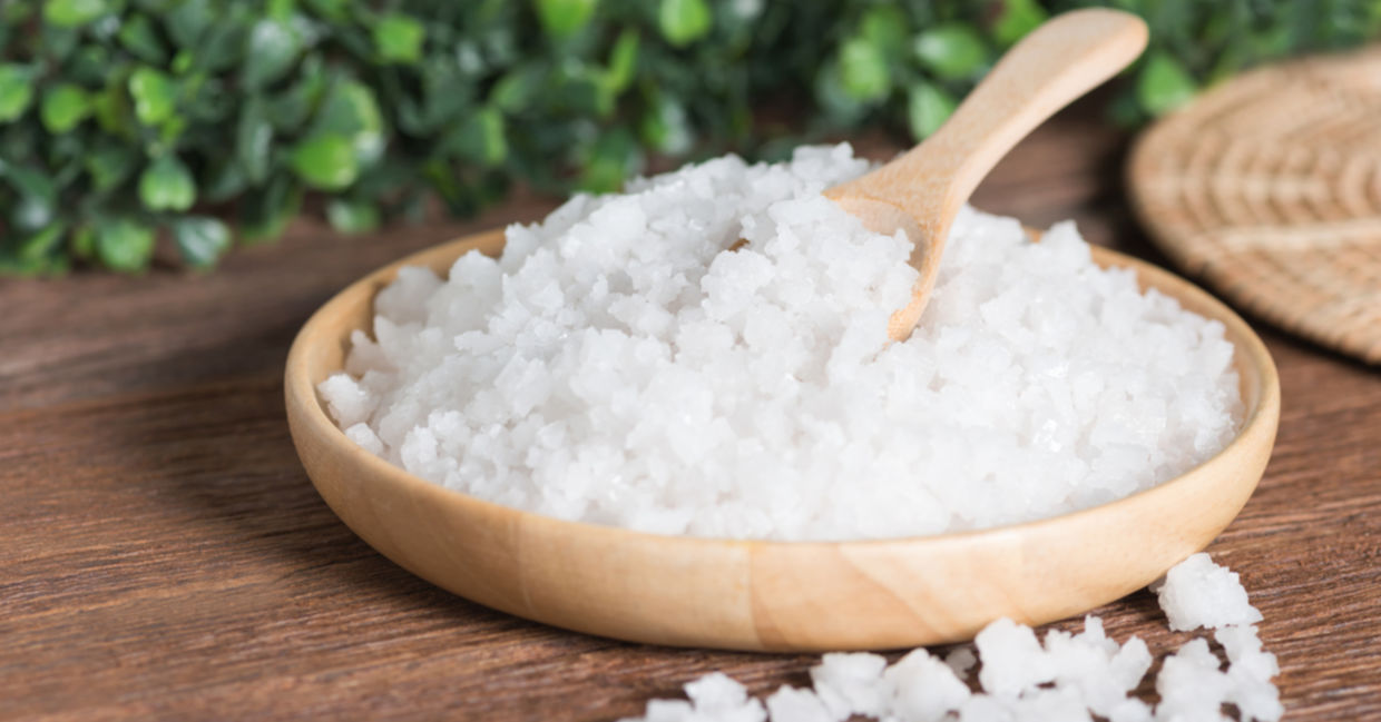 A bowl of magnesium-rich epsom salt, a great natural plant fertilizer.