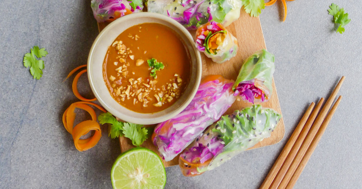 Thai peanut sauce served with vegetarian spring rolls.