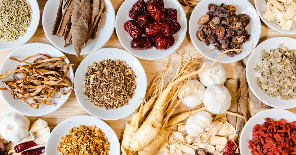 Healing herbs used in traditional Chinese medicine.
