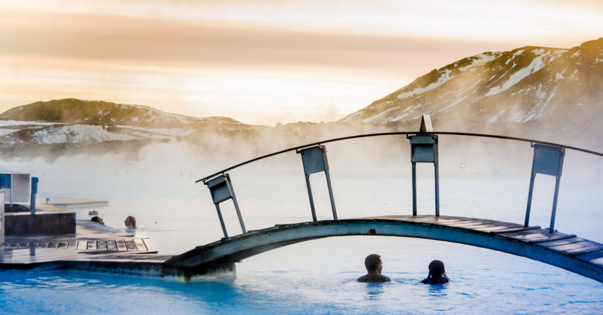 Enjoying the Blue Lagoon thermal springs.