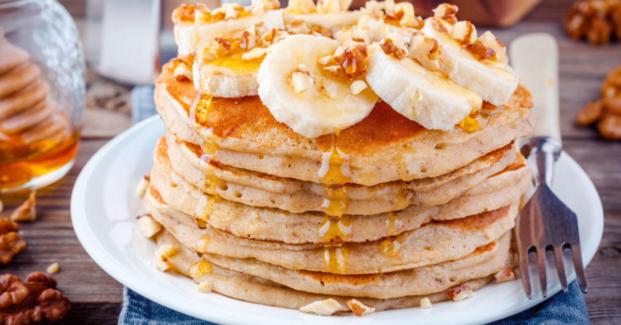 Banana bread pancakes for Mother’s Day brunch.
