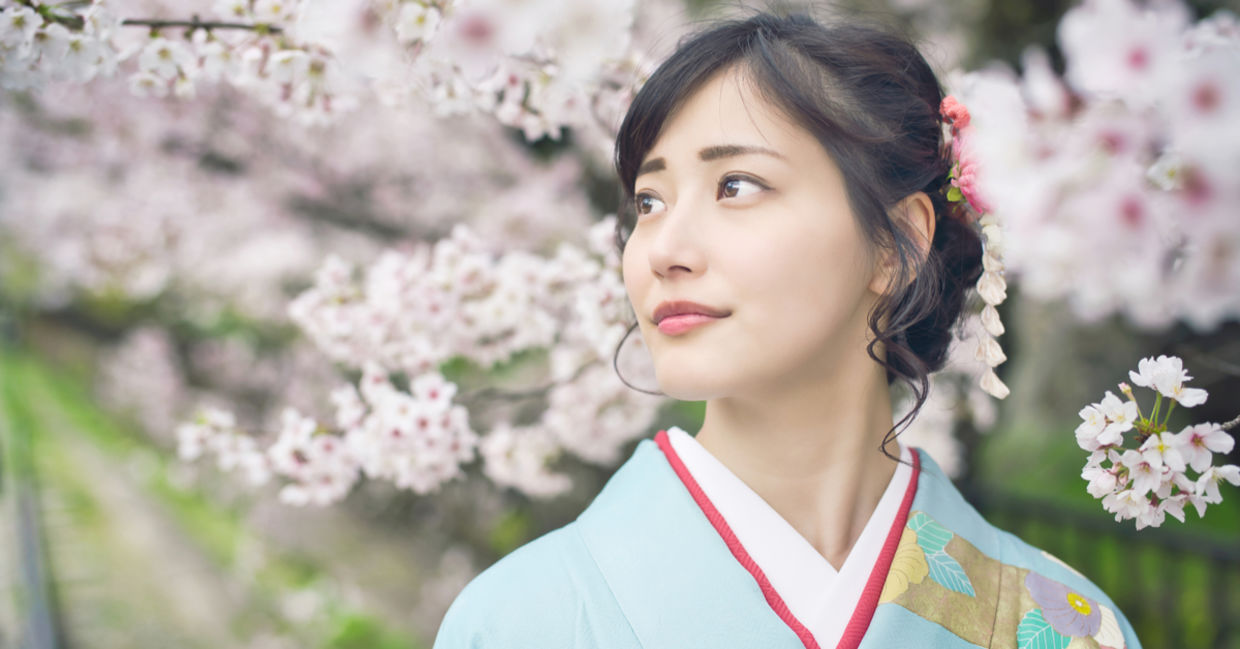 Japanese woman enjoying nature.