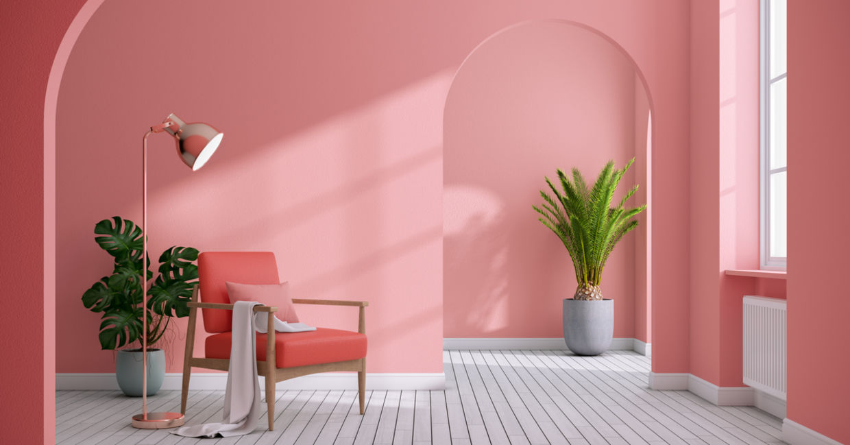 Minimal room with coral decor.