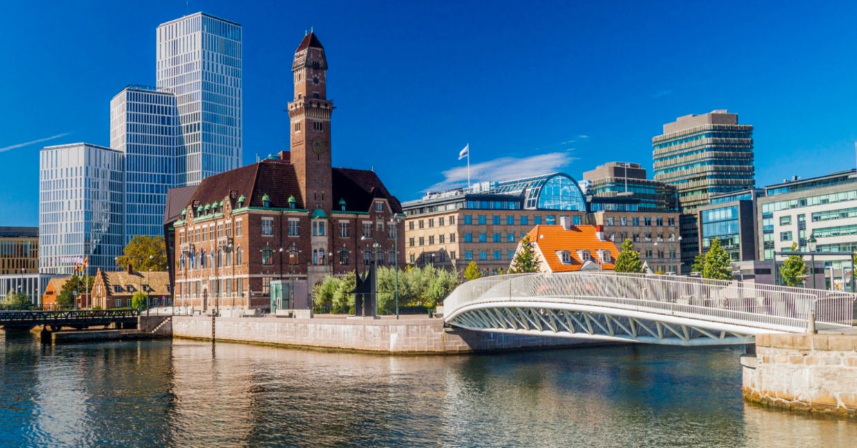 Renewed docklands urban landscape of Malmo, Sweden.