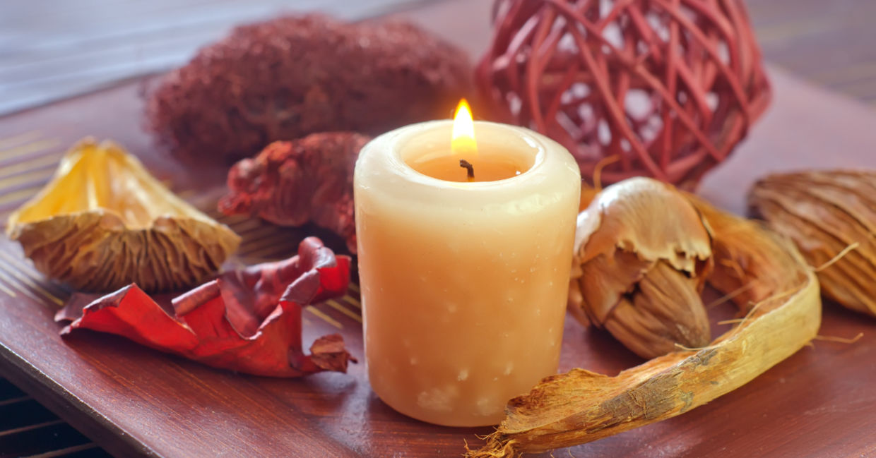 Beautiful and welcoming potpourri and candle.