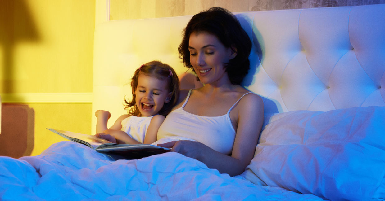 Reading a book before bedtime.