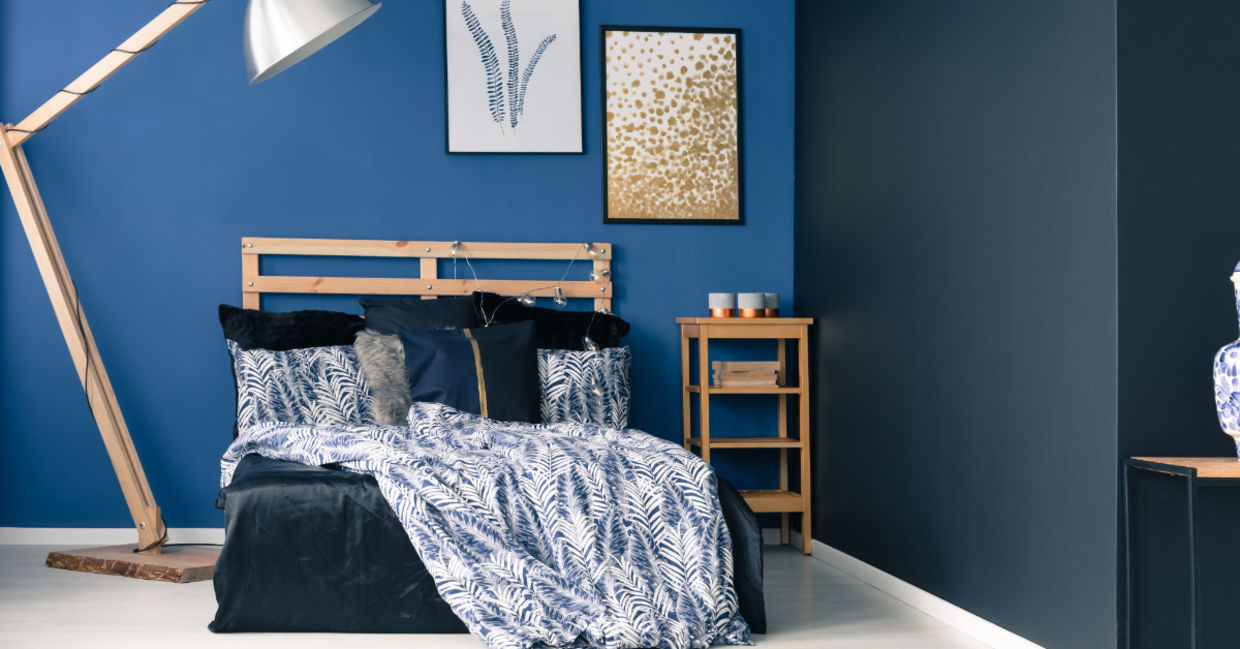 Dark accent wall in a bedroom