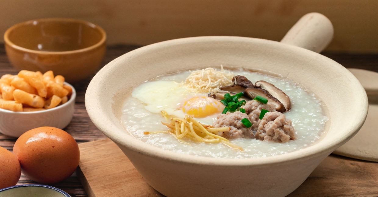 Chinese rice porridge for breakfast.