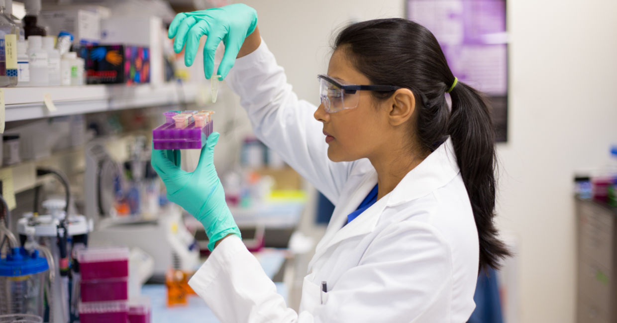 Close-up of a young scientist.
