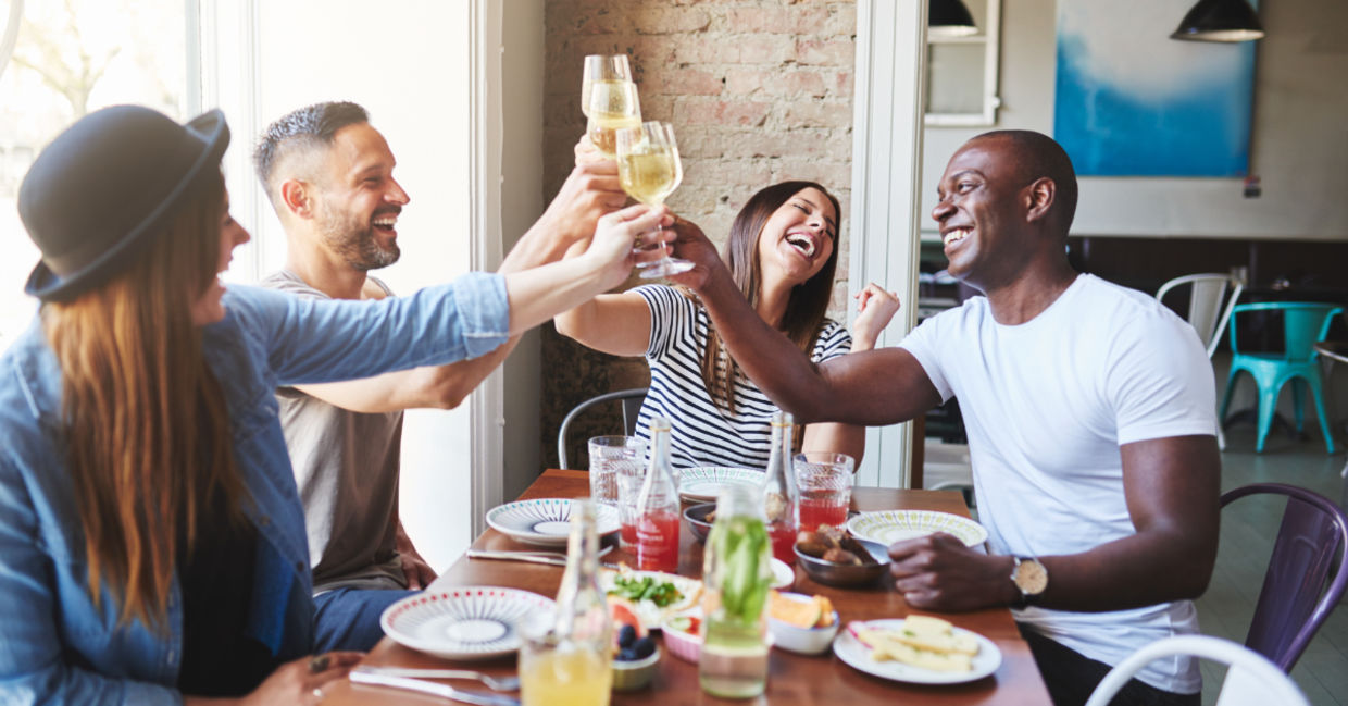 group of people eating a meal together