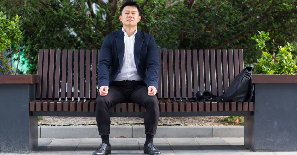 Meditating during lunch.