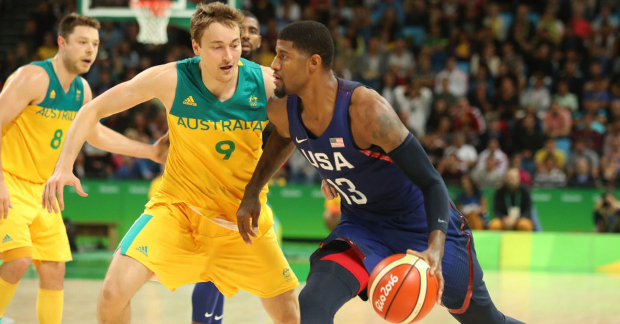 Paul George playing for Team USA at the Olympic Games.