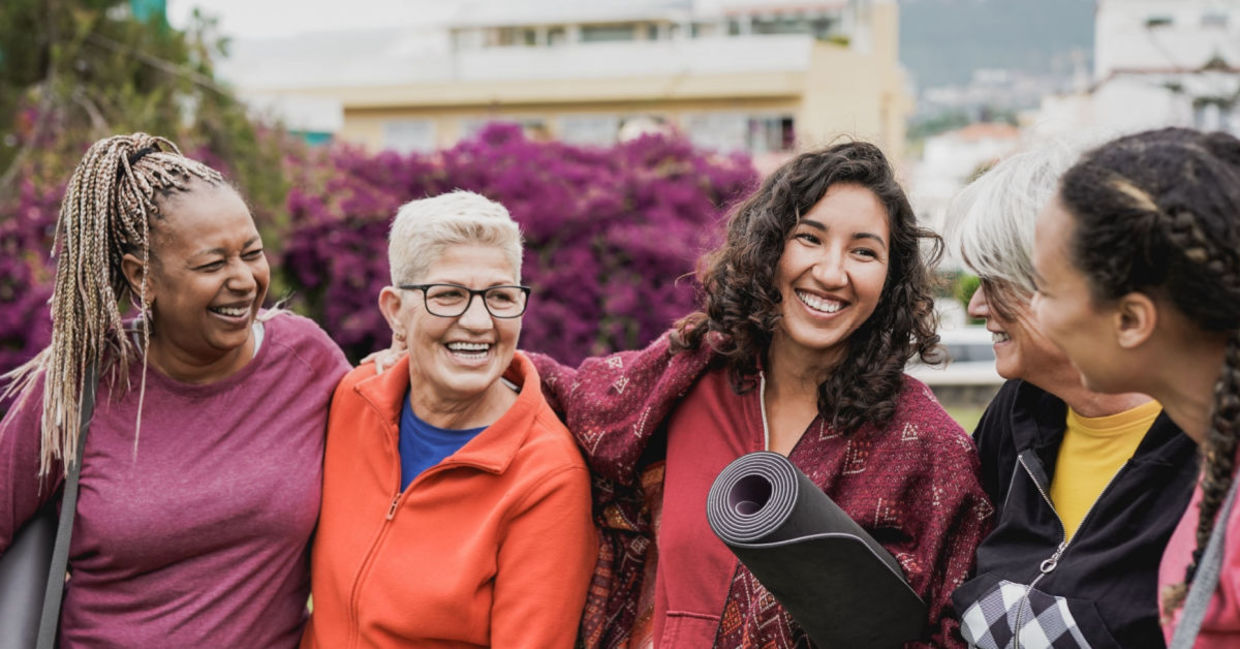 A mixed-age group of friends.