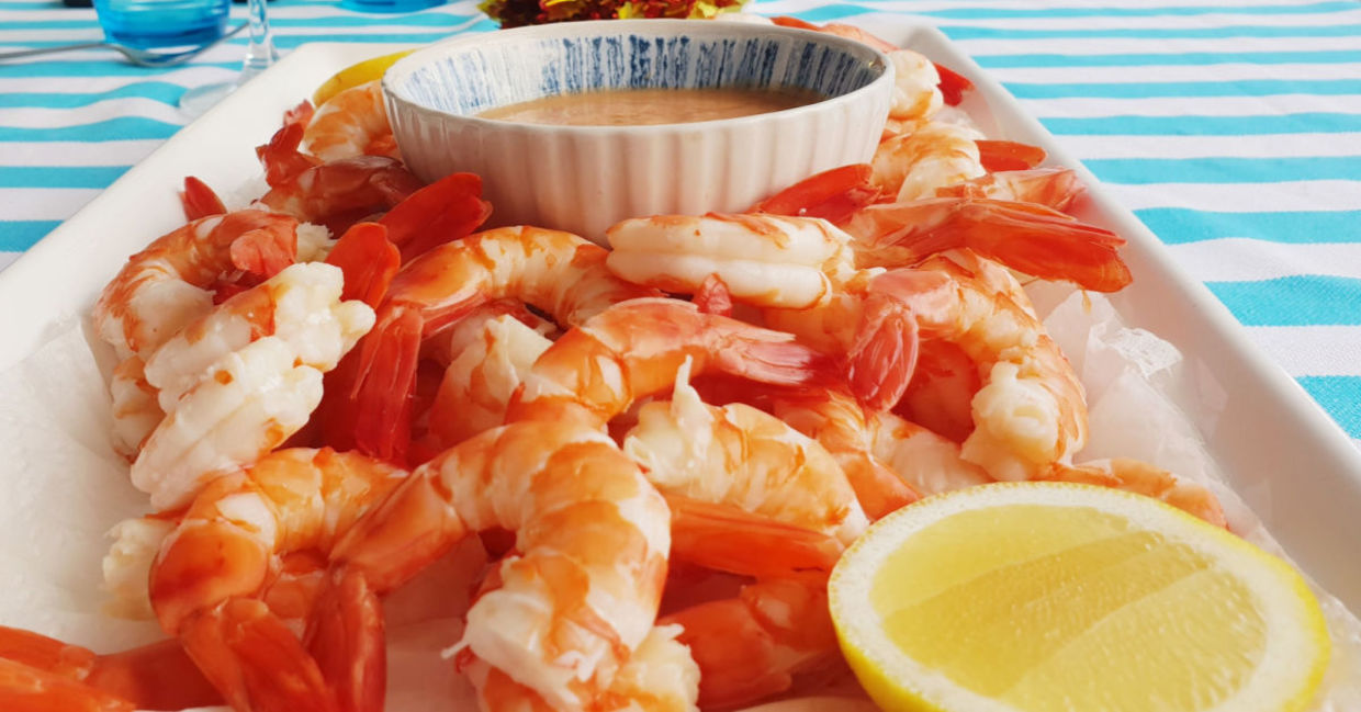 King Prawn platter served for an Australian Christmas lunch.