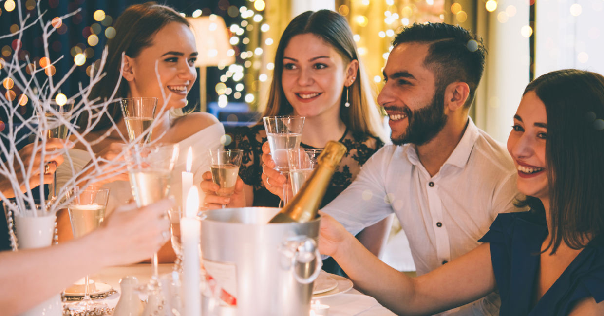 Dinner in a restaurant.