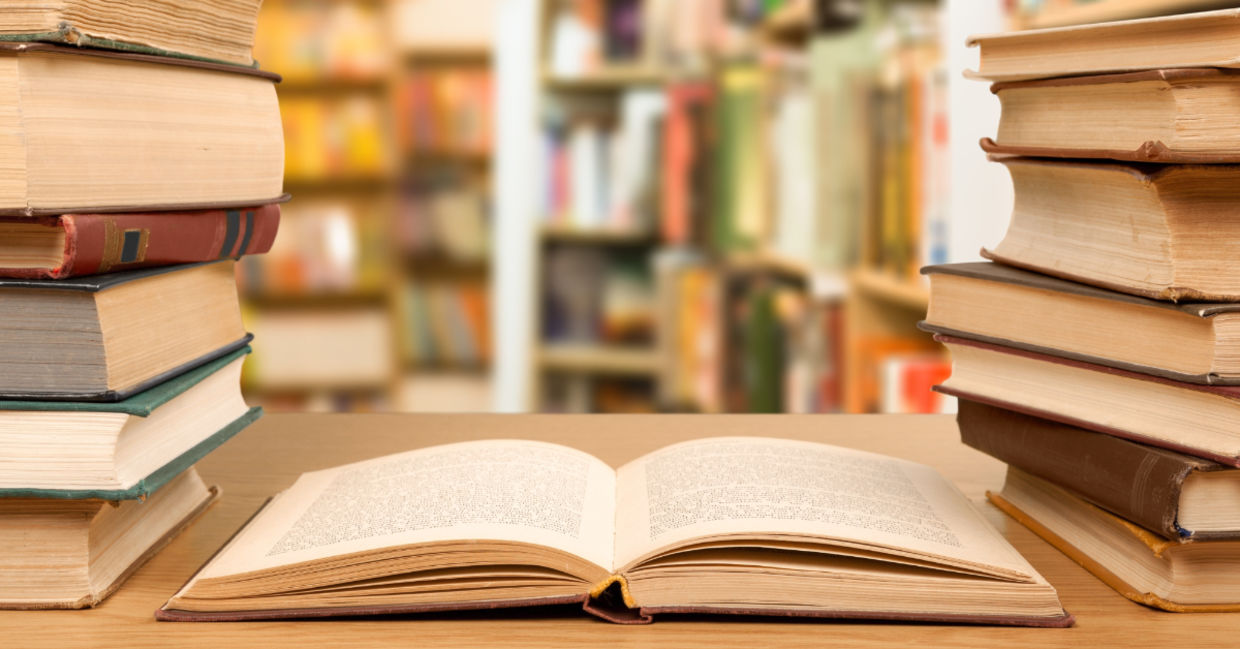 Books in the library.