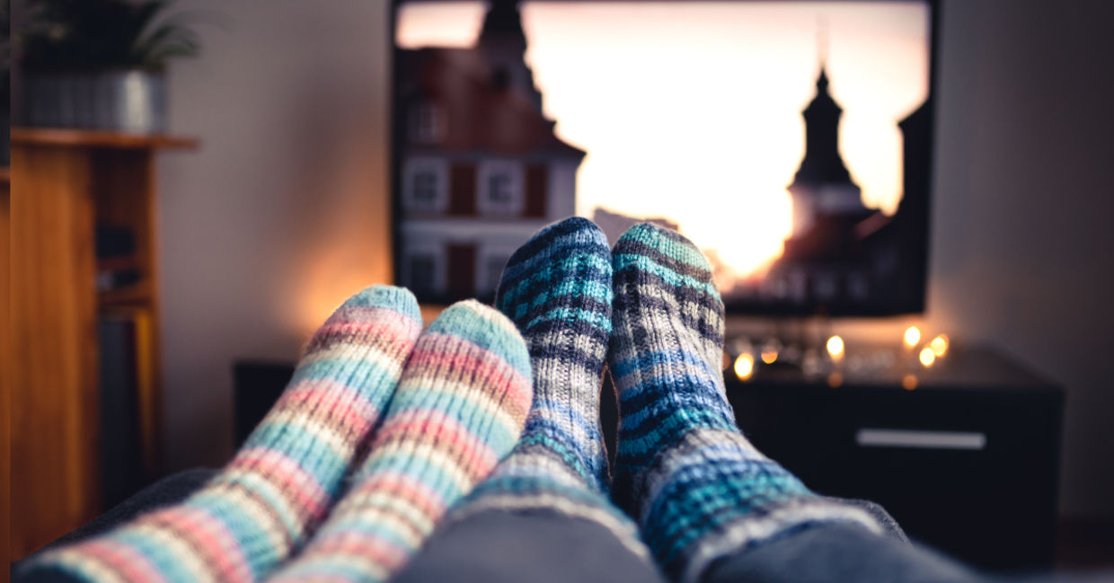 Watching TV on a snow day.